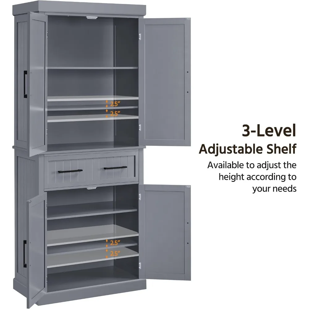 Kitchen Pantry Storage Cabinet with Drawer, 72.5" H Cupboard Pantry Cabinets Adjustable Shelves and Barn Doors for Dining Room