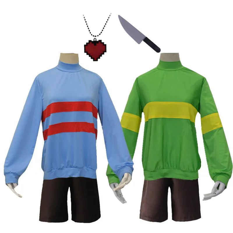 

Anime Game Undertale Frisk Chara Cosplay Costume Necklace High Collar Sweatshirts Shirt Shorts Props Halloween Men Women Clothes