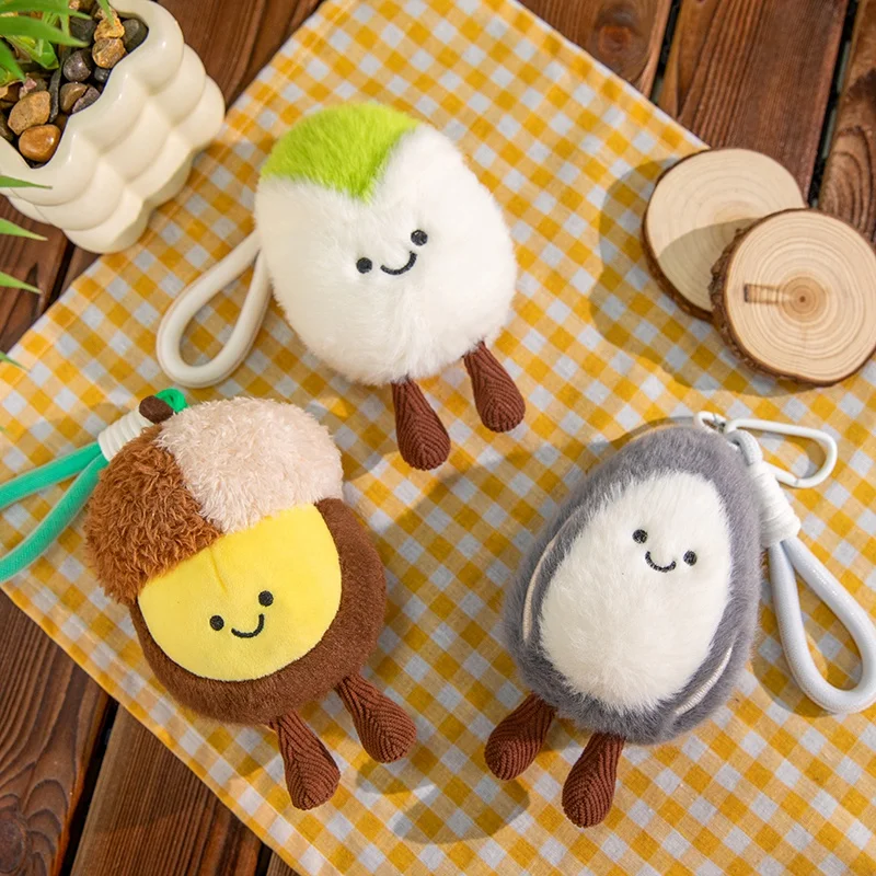 Wholesale Kawaii Stuffed Nut Plush Pendant Soft Keychain Melon Seed Pistachio Chestnut Macadamia Peanut Pea Smiling Face Plushie
