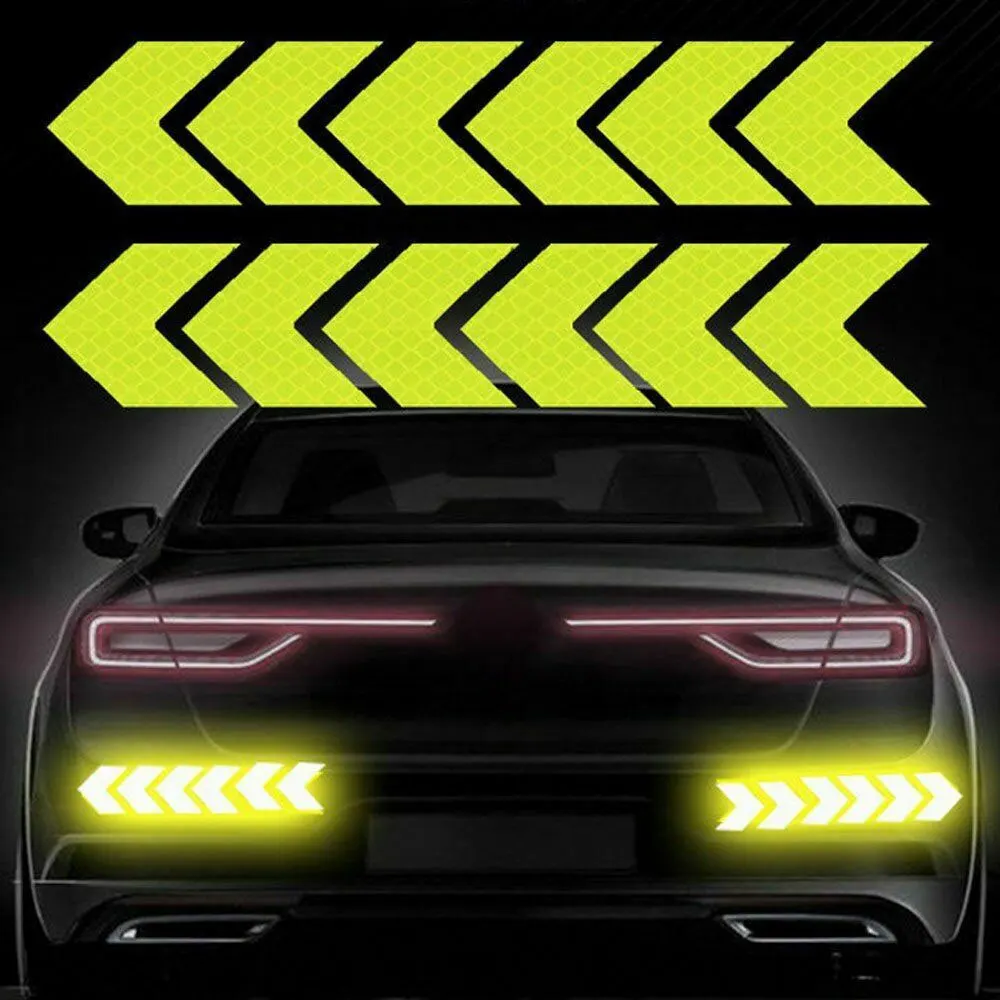 

10 Pcs/Set Car Sticker Reflective Arrow Sign Tape Warning Safety Sticker for Car Bumper Trunk Reflector Hazard Tape Car Styling