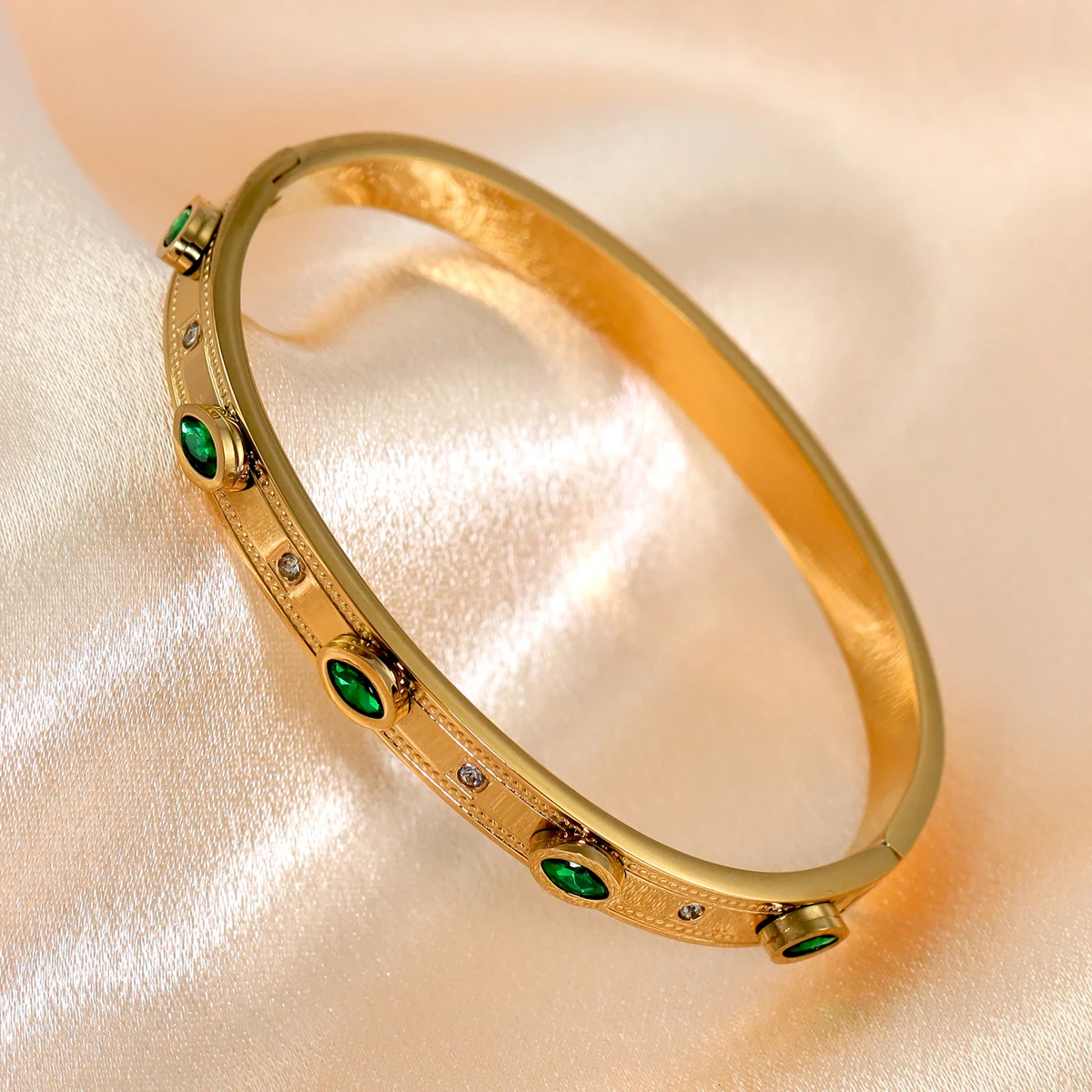 Stainless Steel Bracelet Trendy Chic Gold Color Simple 316L Stainless Steel Bangles Bracelets for Women Charm Colored Zircon Waterproof Jewelry Gift