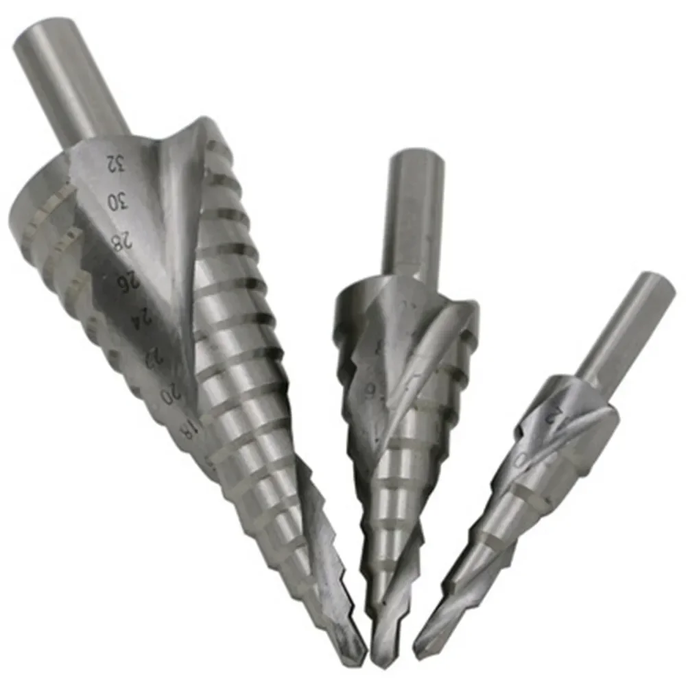 

3Pcs 4-12 4-20 4-32mm HSS Titanium High Speed Spiral Grooved Step Drill Bit
