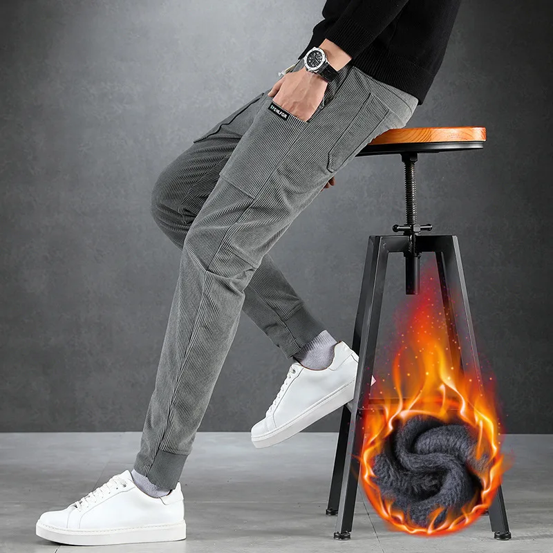 

Clothing Winter Warm Man Pants Thicken Men Fleece Loose Straight Trousers Fashion Korean Style Business Pants For Mens