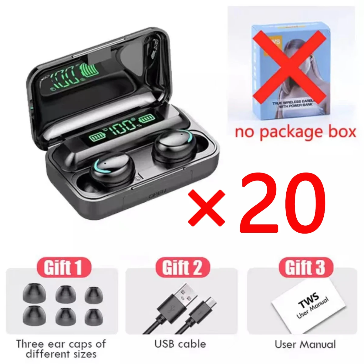 

20 Pieces/pack Tws Earbuds Blutooth F9-5 Hand Free V5.3 Bluetooth Hands-free Ear Buds Gaming Headphones Wireless Headset Airbuds