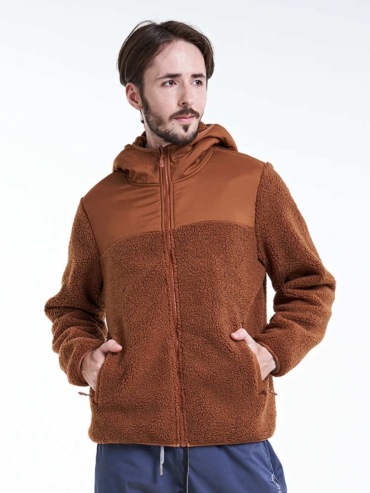

2023 Autumn New 0-15℃ Men's Casual Fleece Jacket Fashion Patchwork Zip Pocket Hooded Windbreaker Big Size Husband Home Warm Coat