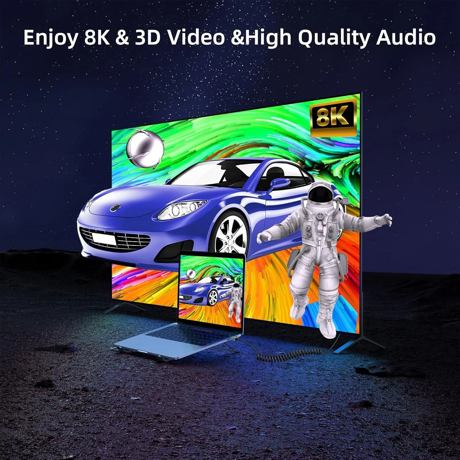 Ultra High-Speed Coiled 8K HDMI Cable with eARC and HDR Support for Cameras, Monitors, and Gaming​​
