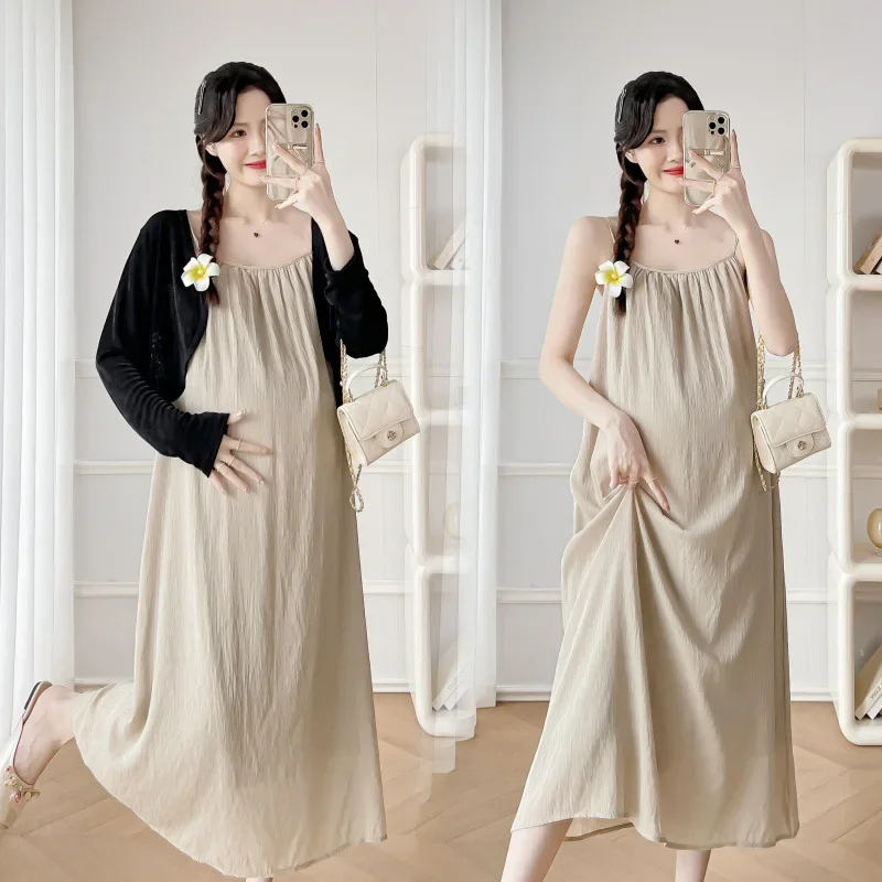 New Hot Sale Of The Season Maternity Dress Set Slimming Knitted Long Sleeve Wrap Style Gown for Pregnant Women Summer Fashionabl