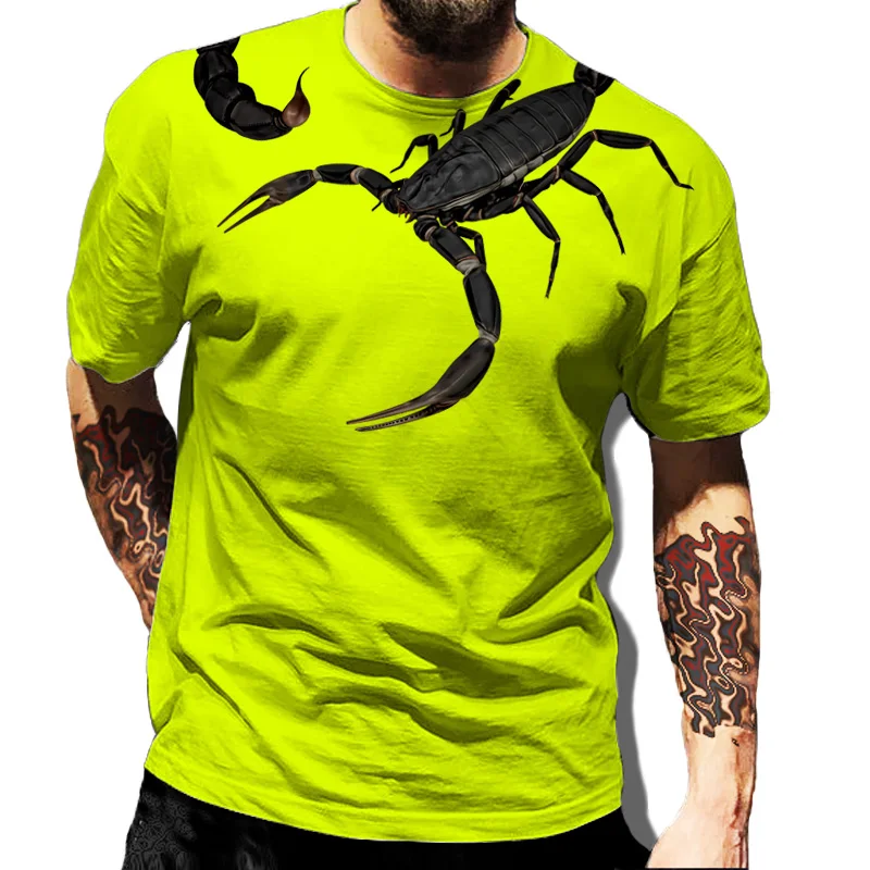 

Fashion Yellow 3D Printing Men's T-shirt Hip Hop Oversize O-Neck Short Sleeve Punk Scorpion Pattern T shirts Personalized Top