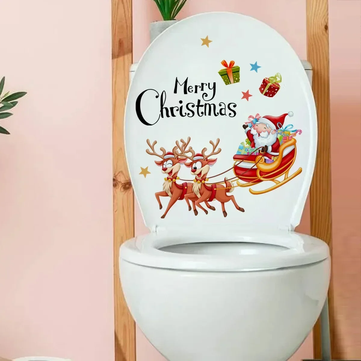 Christmas Decoration Toilet Stickers Cartoon Santa Claus Elk Toilet Cover Stickers Merry Christmas Stickers Happy New Year