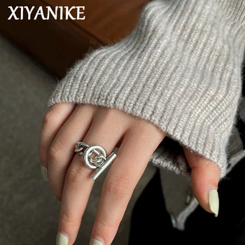 XIYANIKE Silver Color Unique OT Buckle Chain Fashion Multi-layer Cross Round Silver Ring Personalized Party Punk Jewelry 1