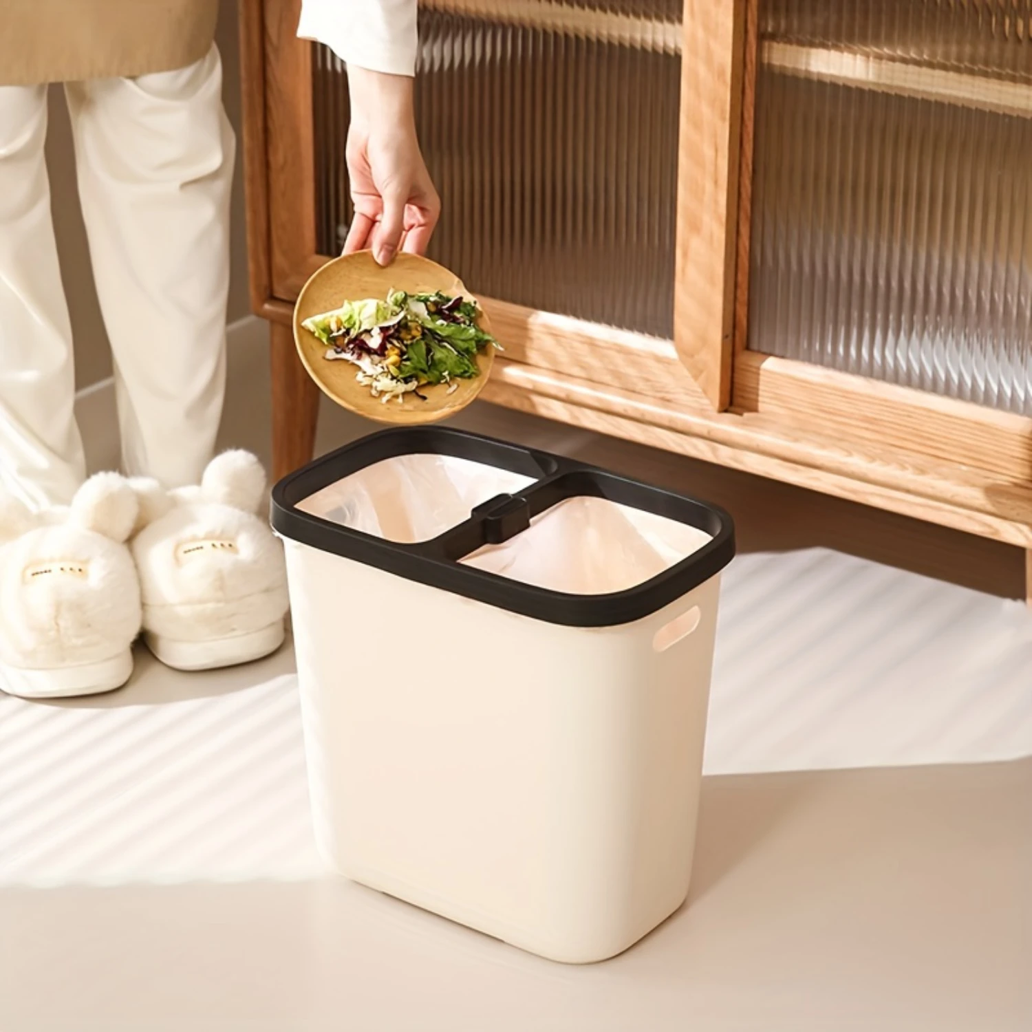Square Trash Can For Kitchen, Bathroom & Living Room-No Lid Needed, Easy Sorting Waste Bin