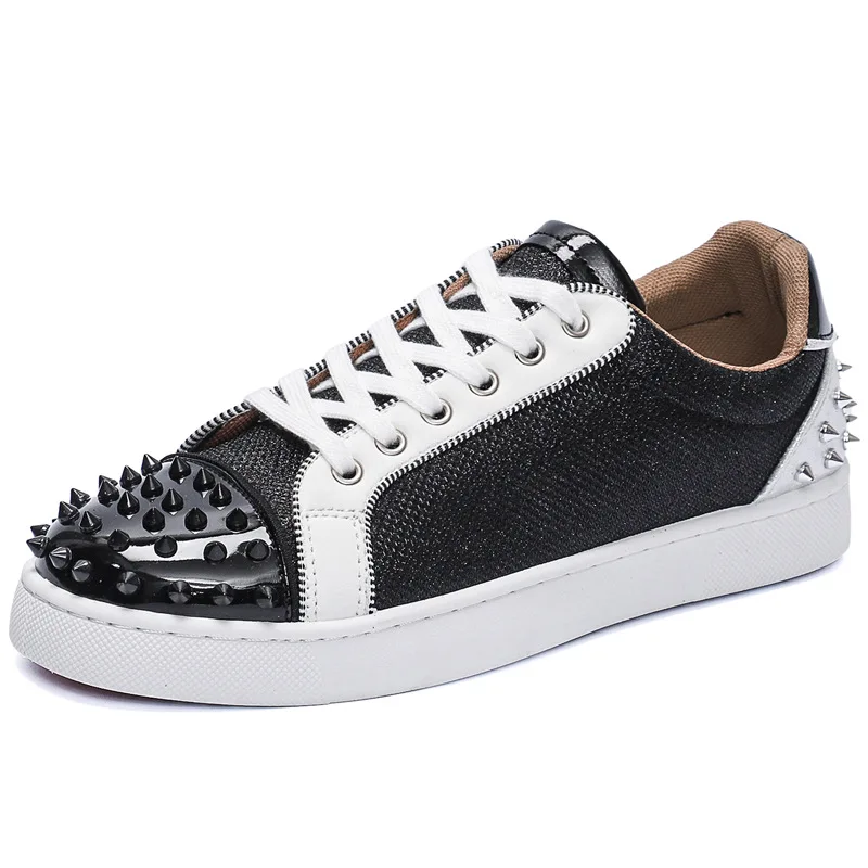 Fashion Men's Casual Shoes Leather Board Shoes for Men High Quality Classic Rivet Comfortable Breathable Male Vulcanized Shoes 6