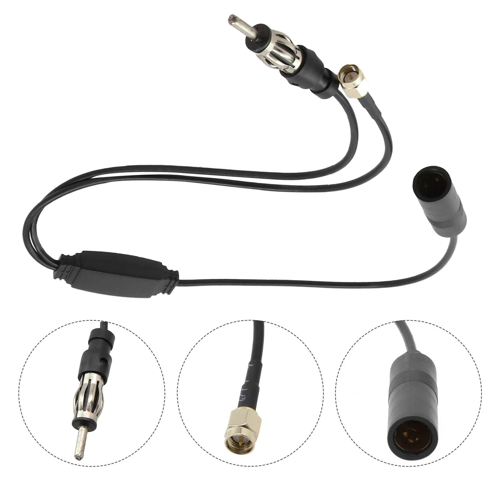 

1 X Auto 30cm FM AM DAB And Radio Active Antenna Aerial Splitter Adapter Cable SMA Converter Exterior Parts Aerial Plastic Metal