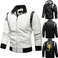 Men Winter Driving Leather Jacket Men Scorpion Embroidered Hooded Jacket PU Leather Motorcycle Jacket 2