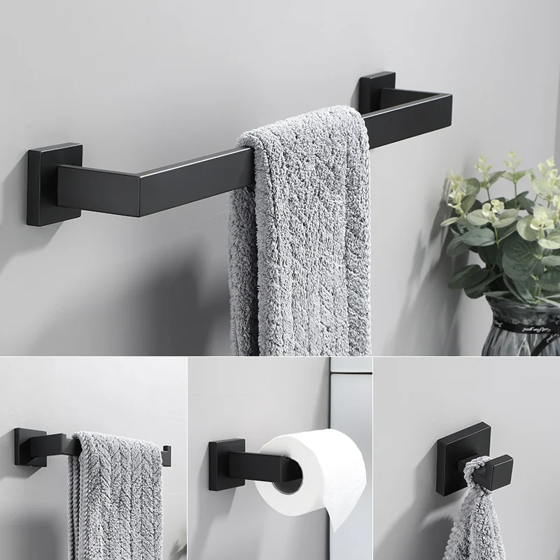 Bathroom Hardware Set Black Robe Hook Towel Rail Bar Rack Bar Shelf Tissue Paper Holder Toothbrush Holder Bathroom Accessories
