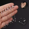 Boucles d'oreilles tendance en acier inoxydable pour femmes, 1 pièce, chaîne à Double perçage, fleur coréenne, Zircon, clous de perçage, bijoux à la mode