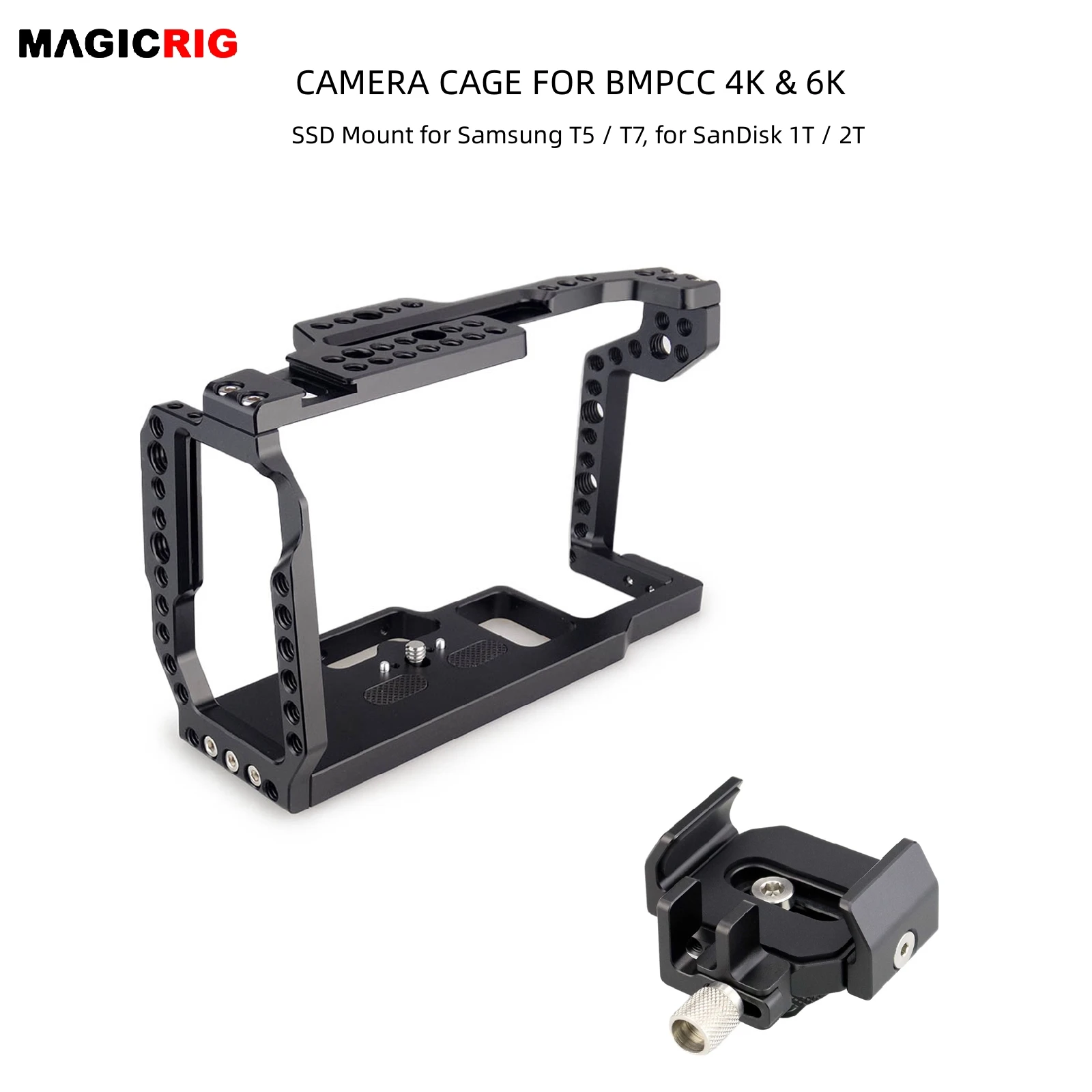 Magicrig Bmpcc 4K & 6K Gabbia Per Videocamera Con Supporto Ssd T5 / T7 Per Blackmagic Pocket Cinema Camera Bmpcc 4K & 6K