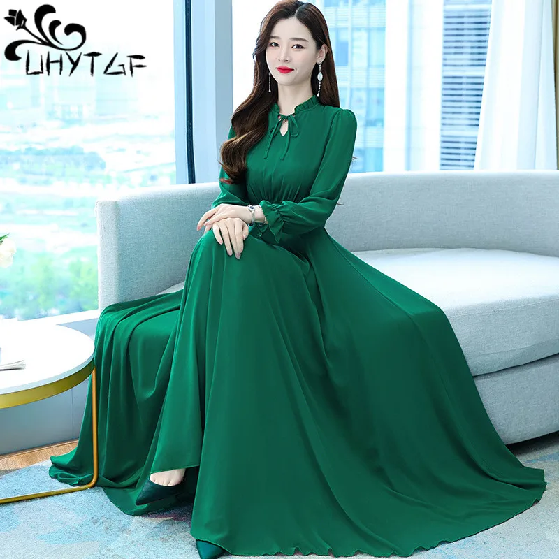 

Женское шифоновое платье с длинным рукавом, Элегантное Длинное пляжное платье с длинным рукавом и деревянными ушками, модель 2912 на весну и лето