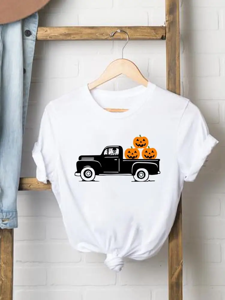 

Pumpkin Truck Style Cute Tee Clothes Halloween Thanksgiving Fall Autumn Female T Ladies Clothing Women Graphic Print T-shirts
