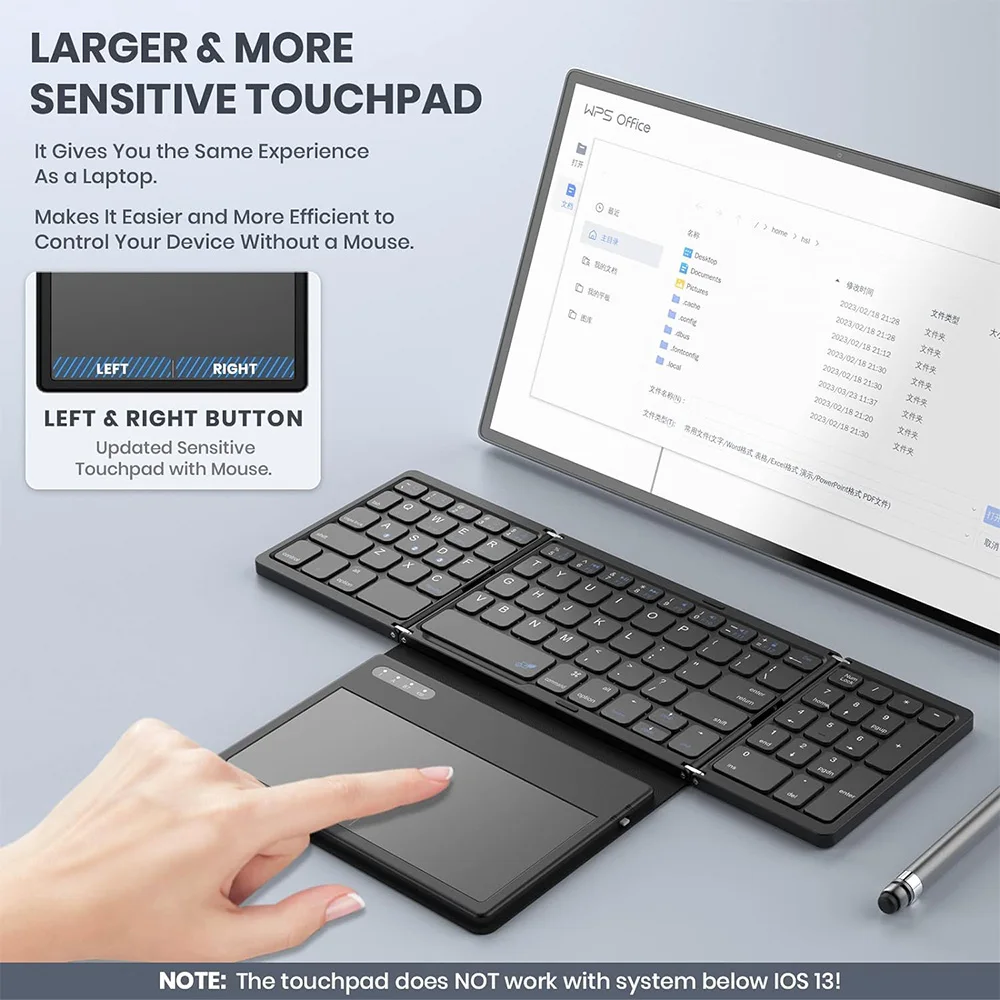 81 Keys Tri-Fold Wireless Bluetooth-compatible Keyboard with Touchpad Tablet Phone Computer External Universal Portable Keyboard