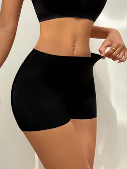 Women's Ice Silk Pants, Mid-Waist Seamless Elastic Shorts, Anti-Lighting, Anti-Roll Edge