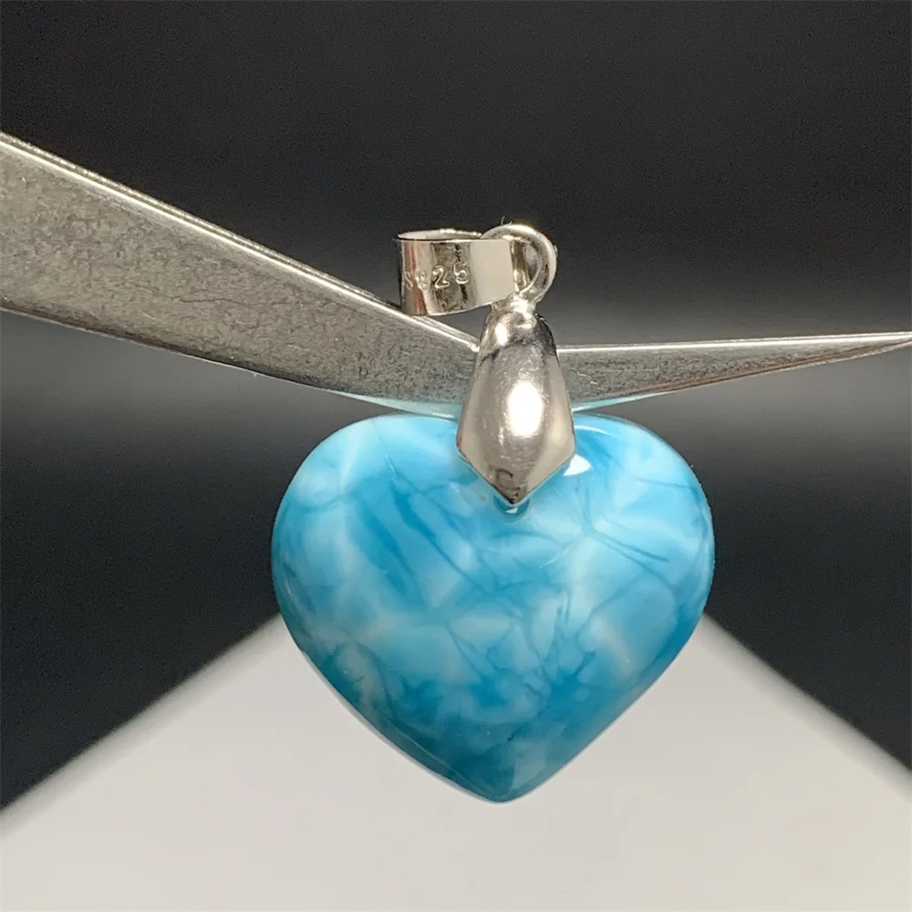 Natural Blue Larimar Pendants Necklaces For Women Rare Luxury Tortoisesh Bead Healing Gemstone Jewelry 925 Sterling Silver Clasp pendant necklace