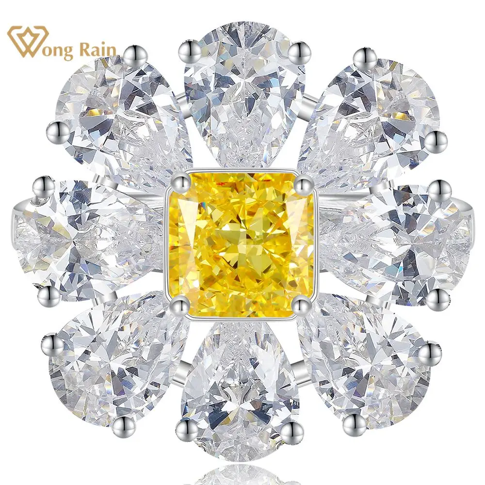 

Wong Rain 925 Sterling Silver Crushed Ice Cut Citrine High Carbon Diamond Gemstone Flower Women Ring Jewelry Anniversary Gifts