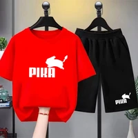 Ensemble t-shirt et short décontracté rouge pour garçons et filles, imprimé lapin, tenue tendance pour enfants et adolescents, hauts à manches courtes et shorts, 2 pièces 1