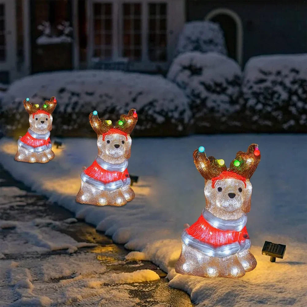 Mimic Dog Shape Sign Waterproof Light Up Puppy Figurine Wearing Xmas Hat Acrylic for Home Garden Front Pathway Walkway
