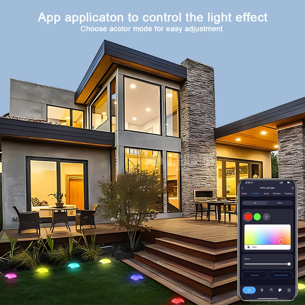 

Ground Lights Smart App WiFi System RGBIC Color Changing Outdoor Pathway Lights Compatible For Alexa Halloween Christmas Light