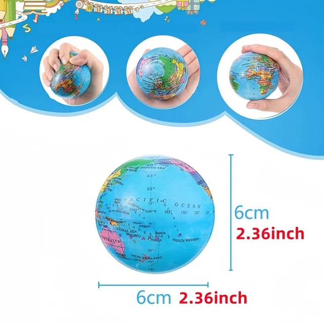 2Pcs Mini Earth Stress Balls Toy Finger Exercise PU Globe Squeezable Balls Educational Foam Sport Ball Decompression Gift 6
