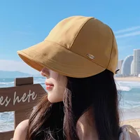 The New 2023 Female Black Fisherman Hat Out Spring/Summer Bask Ln Yellow Sun Hat Without Makeup Simple Hat White Joker Outdoor 5