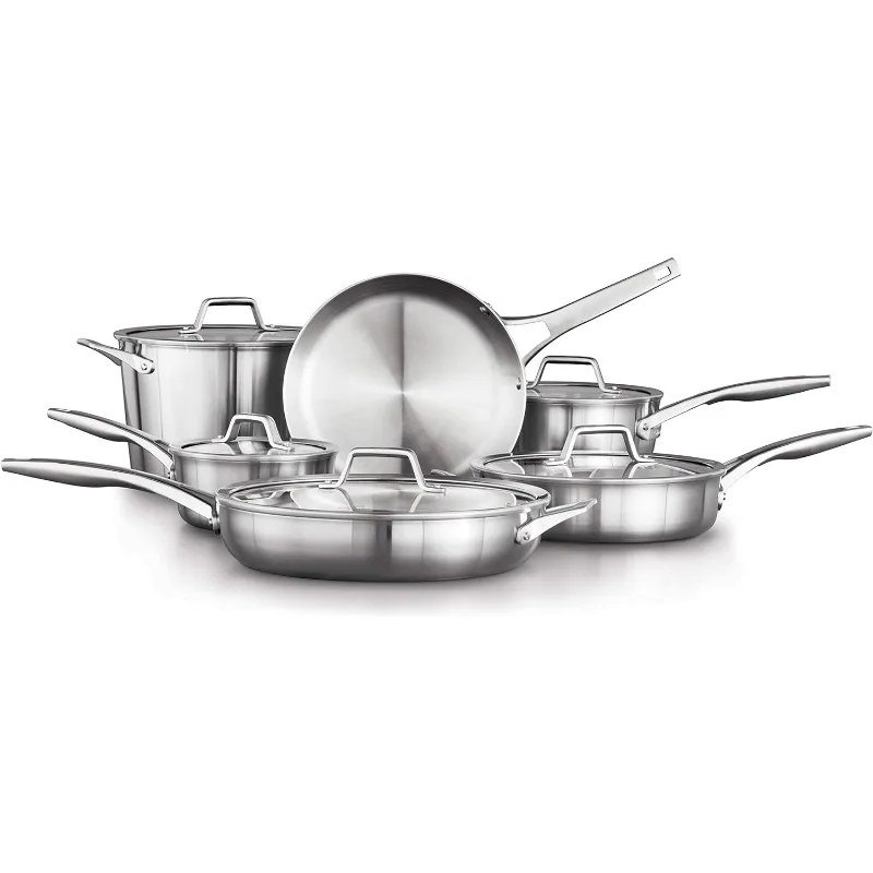 

Calphalon 11-Piece Pots and Pans Set, Stainless Steel Kitchen Cookware with Stay-Cool Handles, Dishwasher Safe, Silver