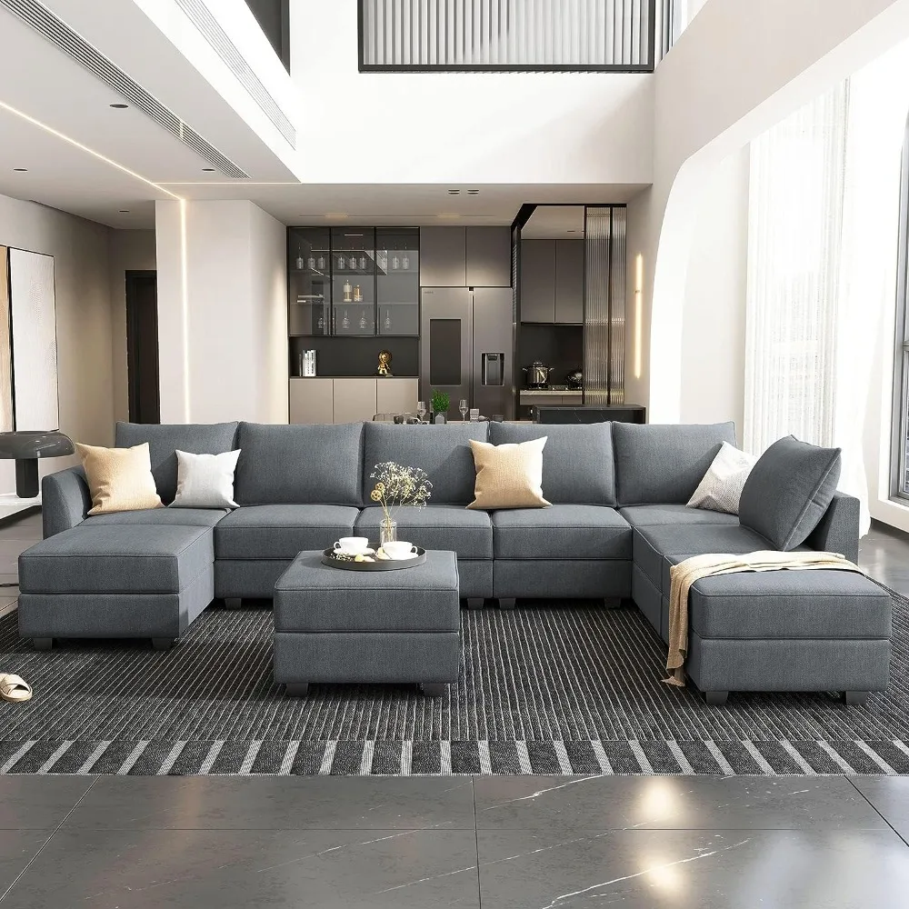 

Modular Sofa with Wide Chaise Reversible U Shaped Sectional Couch with Storage Seats for Living Room Sofa