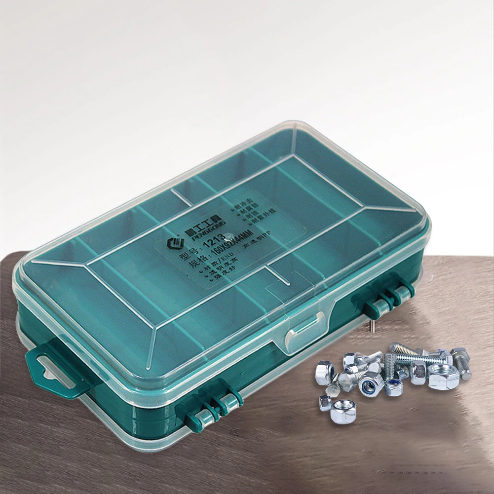 Double-Side Hardware Organizer Box Transparent Plastic Tool Organizer Compartment Rectangle Box Case for Screws Nuts Nails Bolts