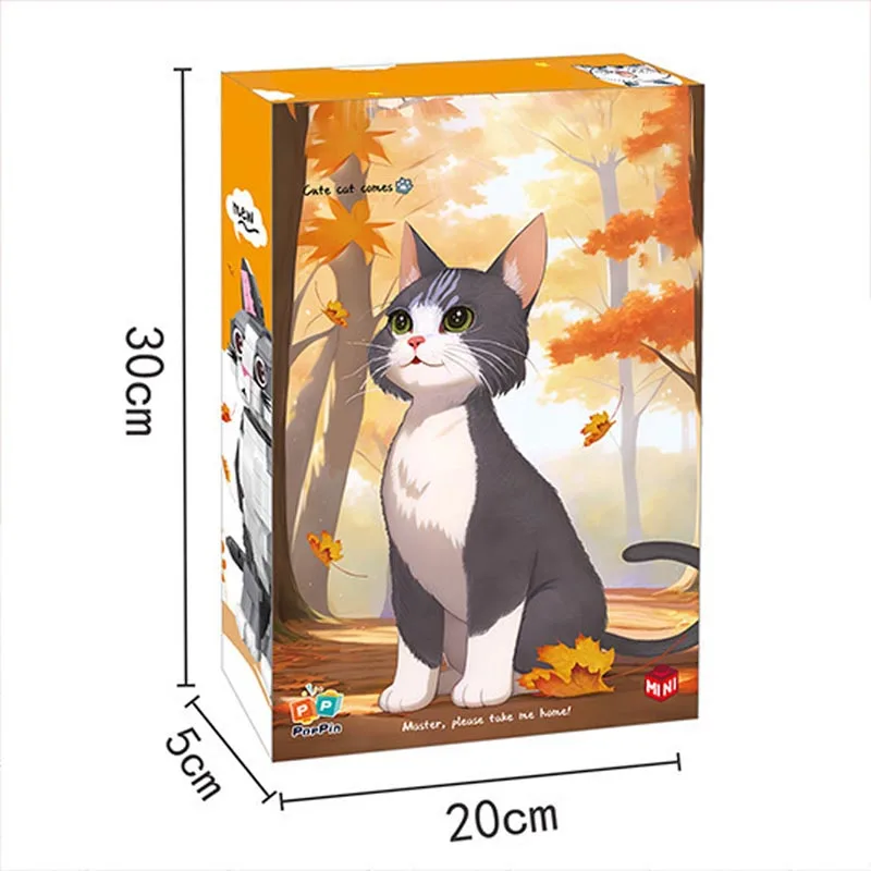 thumbnail image 1 of Bloques de construcción creativos de tamaño mini con forma de gato azul y gatito naranja de dibujos animados MOC, juguetes de microladrillos de animales para niños y niñas, regalo, 1 of 5