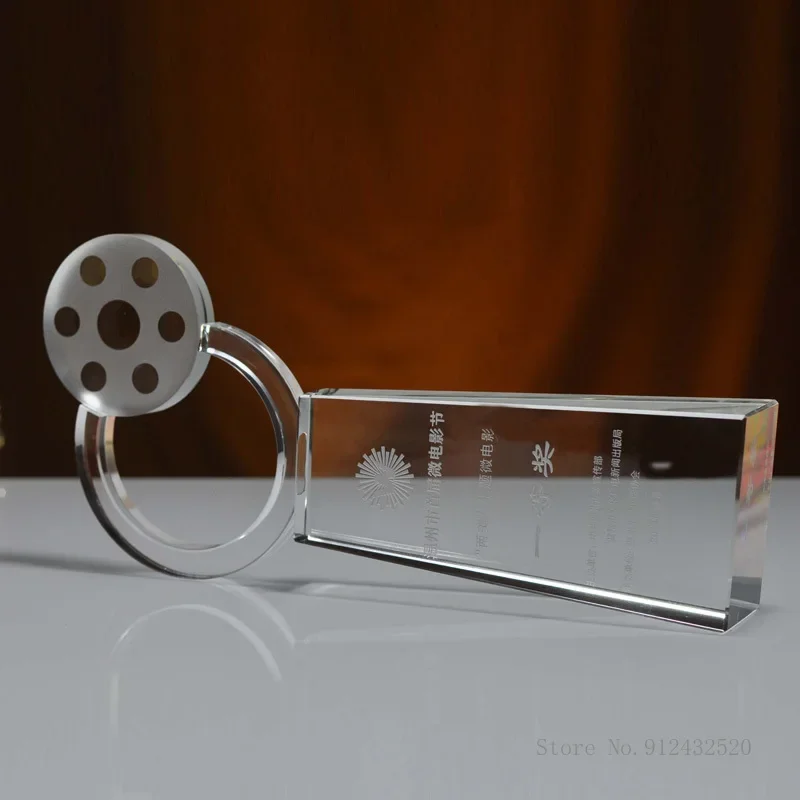 Customized Film Festival Crystal Trophy, Creative Home Decoration, School Company Competition Individual Team Awards Trophy, 1Pc