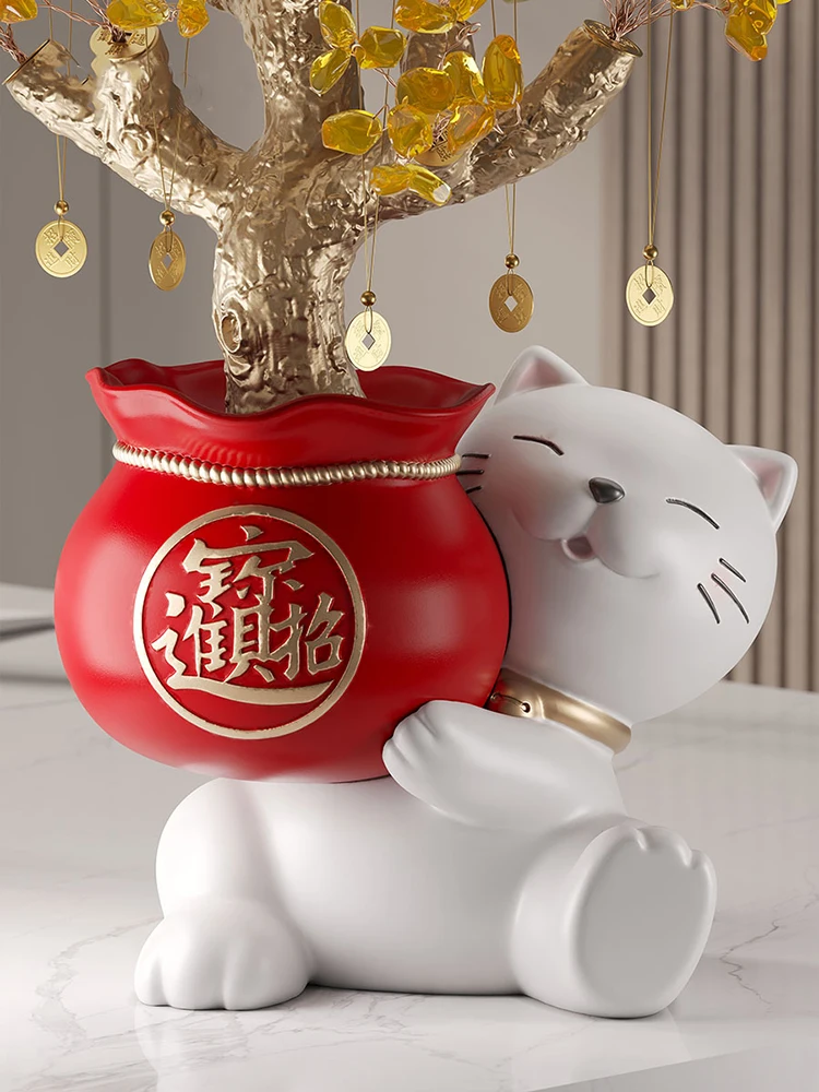 Cartoon Maneki-neko Statue Desktop Decoration Fortune Tree ...