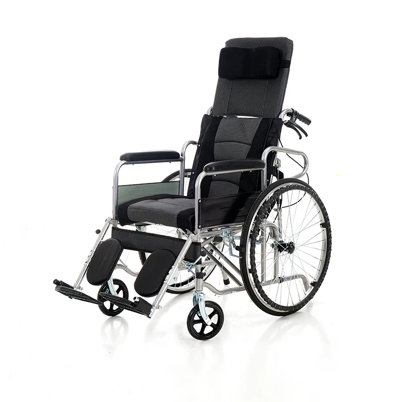 Manual Commode Wheelchair Folding Adjustable Footrest and Seat Toilet Reclining Backrest for Elder
