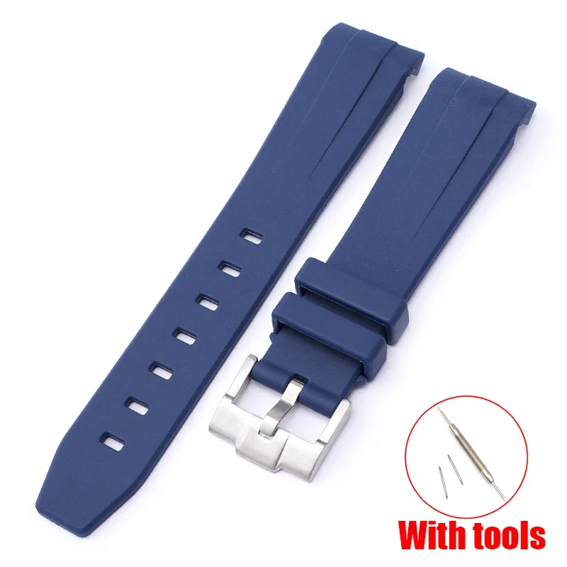 Curved End Silicone Sport Watch Band - Soft Rubber Strap 20mm