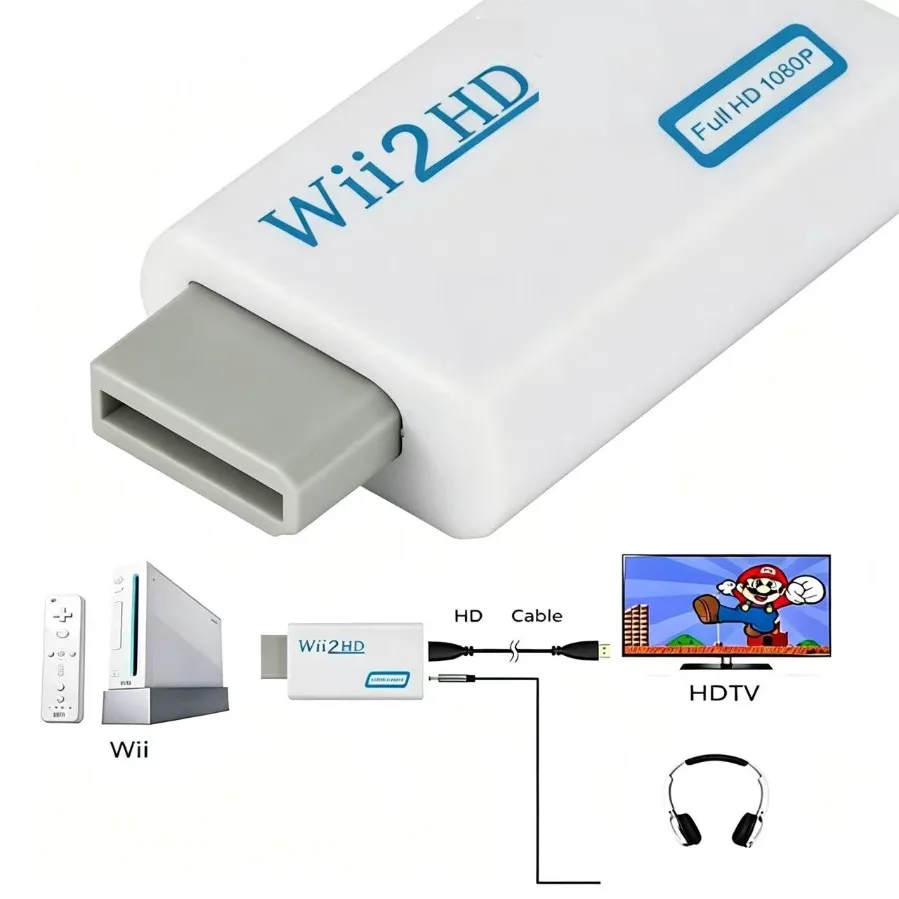 WII to HDMI-compatible Converter with 3.5mm Audio Video Cable Full HD 720P/1080P Wii2HD Adaptor for PC HDTV Monitor Display