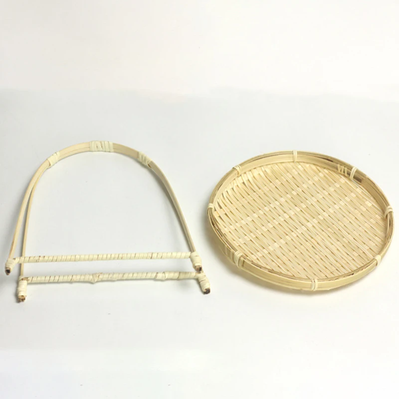 Bamboo Weaving Straw Baskets Tier Rack Wicker Fruit Bread Food Storage Kitchen Decorate Round Plate Stand Container 5