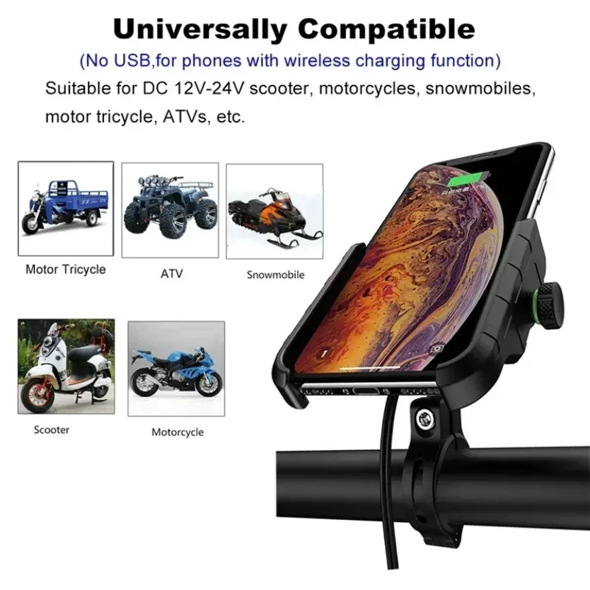 Motorcycle Phone Holder Quick USB Charger Fast Wireless Charging Moto Motorbike Mirror Stand Cellphone Handlebar Mount Support