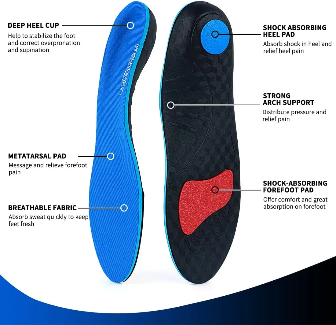 Walkomfy Plantar Fasciitis Insoles Arch Support Orthotic Inserts For Running/Standing All-Day Comfort,Work Boot Insole Women Men