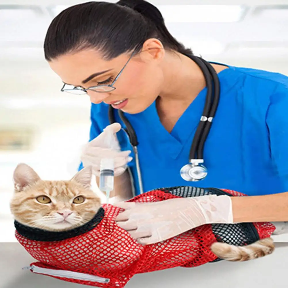 Cat Restraint Bag for Grooming Adjustable Cat Mesh Bathing Bag for Easy Grooming Nail Trimming Pet Shower Restraint Cats