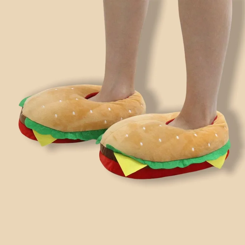 Festive Cartoon Hamburger Slippers Warm Comfortable and Durable for Indoor Use Women's Home Slippers