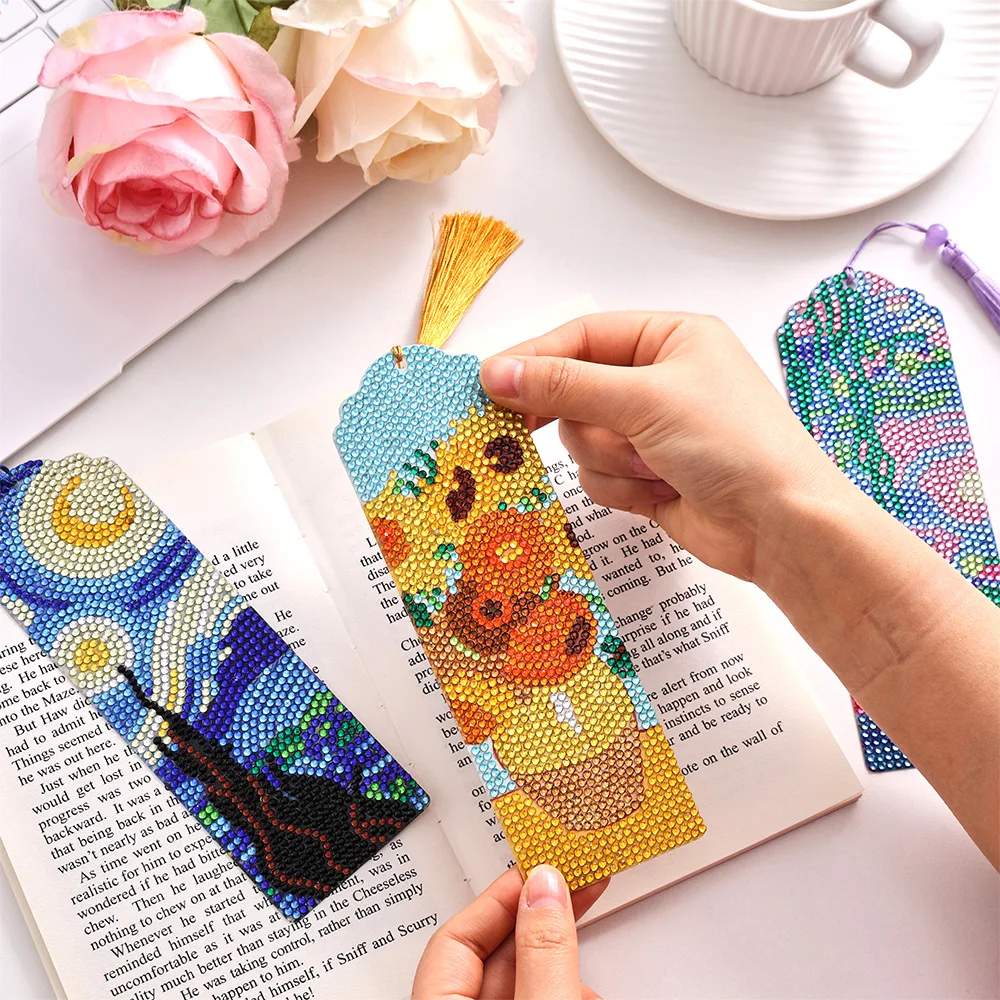 Vintage Diamond Painting Bookmarks Kit Set Large Size Creative Diamond Paste Round Sparkling Designs Bookmarks 4pcs/pack bookmarks stationery supplies