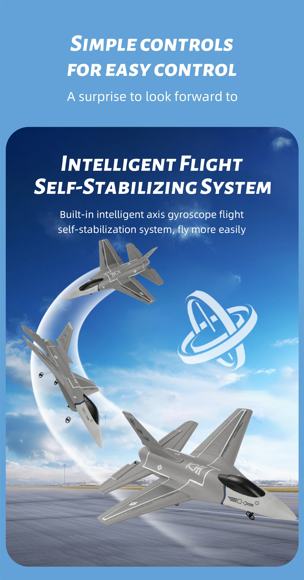 F16 Rc Glider 3ch Airplane With 6-axis Self-stabilization System_voghion.com