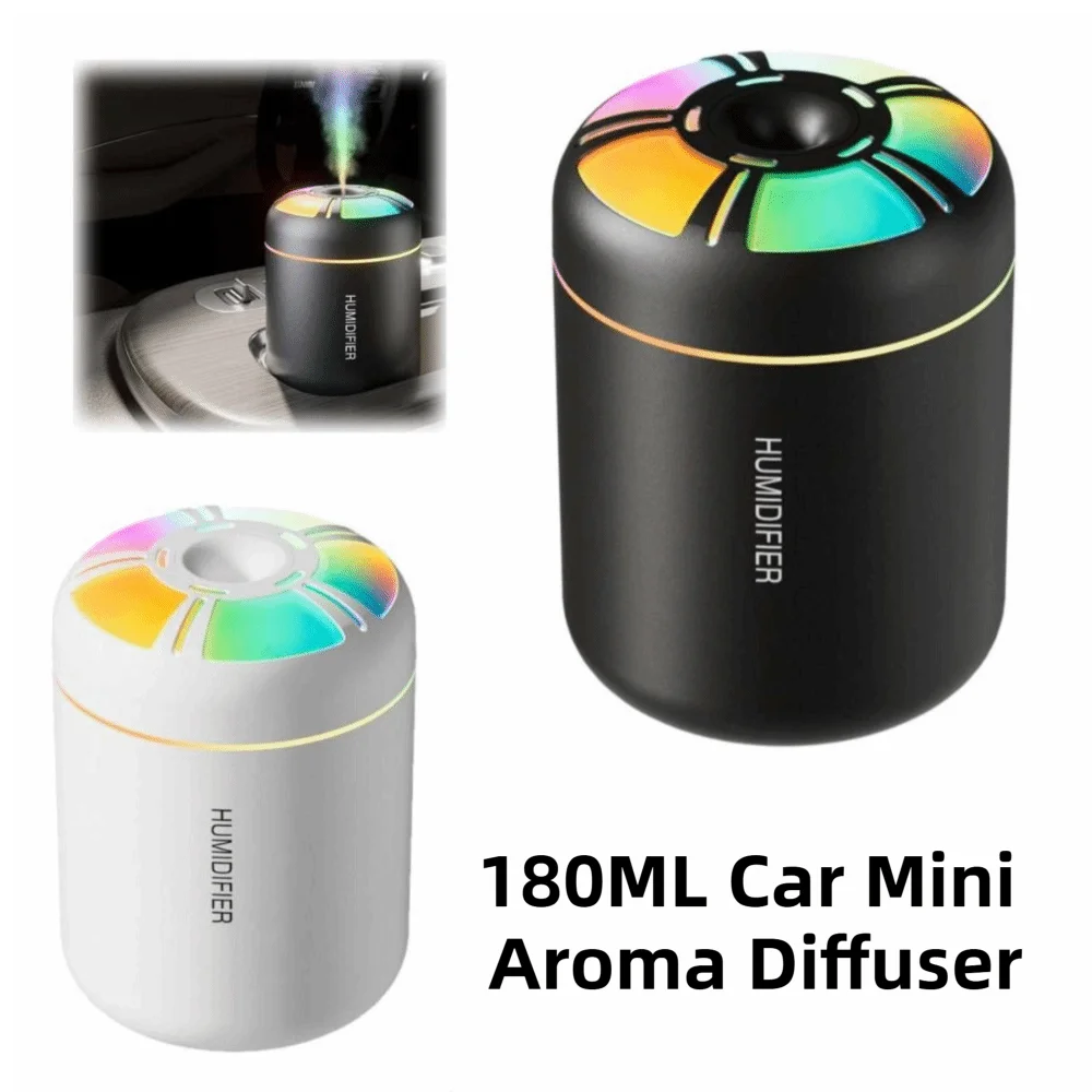 부드러운 180ML 차량용 미니 아로마 디퓨저 USB LED 가습기 휴대용 무소음 작동 에센셜 오일 정화기