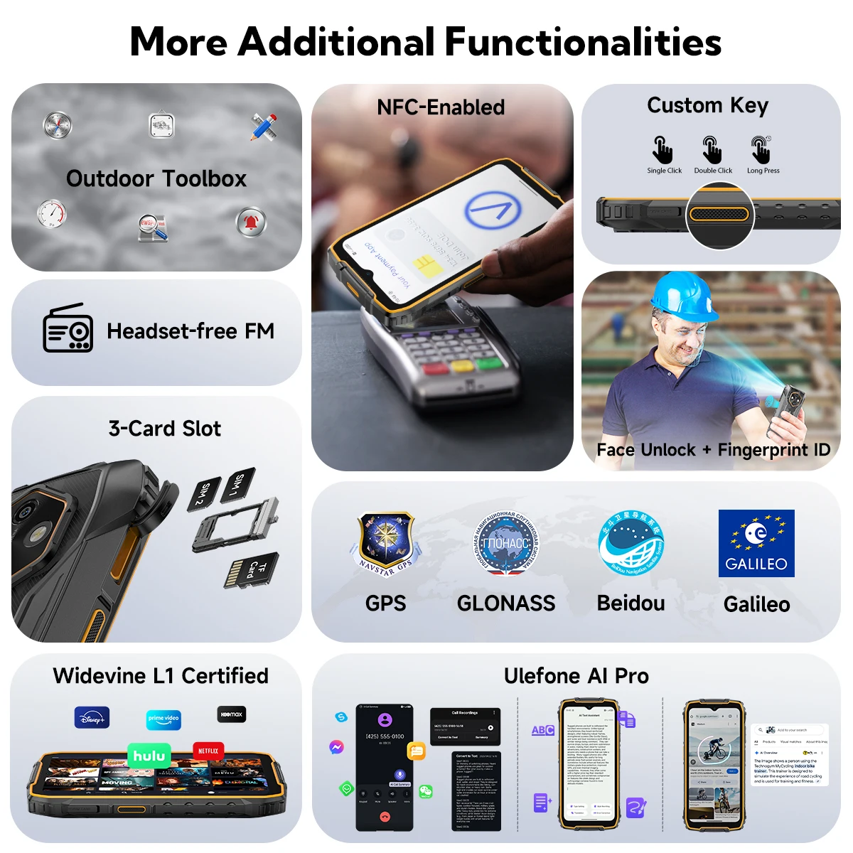 Ulefone RugKing 4 Pro Rugged Phone Android 15 Up to 16GB+256GB Waterproof Smartphone 10200mAh 48MP Camera NFC Global 6.56" 120Hz